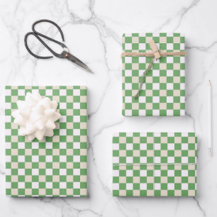 Hoja De Papel De Regalo Clásico verde, beige, cuadros blancos 