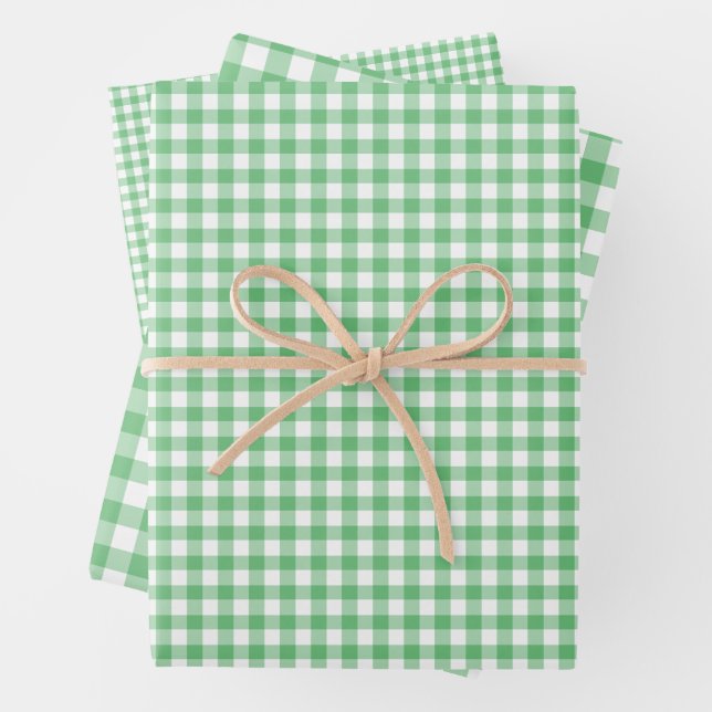 Hoja De Papel De Regalo Clásico Verde de Verano Gingham (In situ)