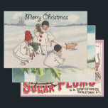 Hoja De Papel De Regalo Clásico Vintage Christmas Snow Child<br><div class="desc">¡Qué gran carta de Navidades! De una tarjeta de Navidades de 1916,  que muestra a niños nevados caminando con su cerdito en la nieve. ¡Festividad y gracia!</div>