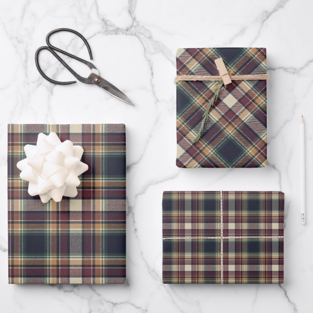 Hoja De Papel De Regalo Classic Blue Dark Green Red Plaid Pattern Holiday (Anverso)