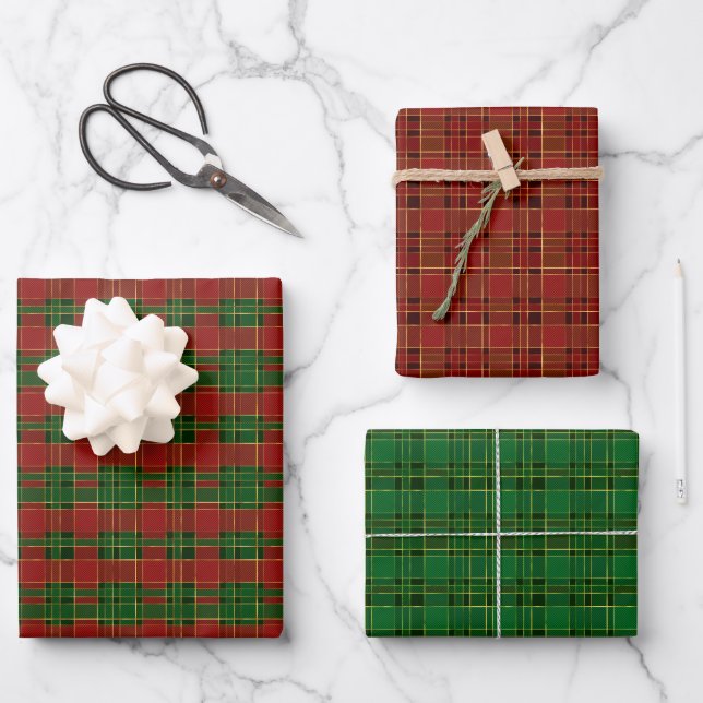 Hoja De Papel De Regalo Classic Christmas Plaid Red Green Gold (Anverso)