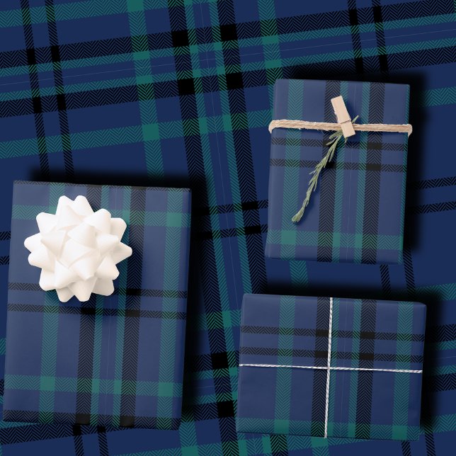 Hoja De Papel De Regalo Classic Navy and Green Tartan Christmas (Subido por el creador)