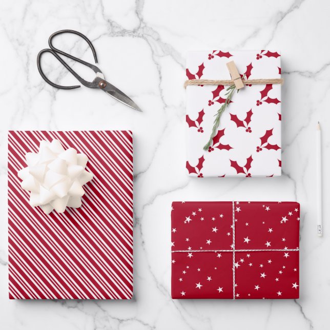 Hoja De Papel De Regalo Classic Red and White Holiday (Anverso)