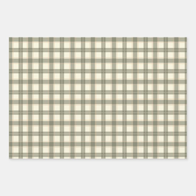 Hoja De Papel De Regalo Classic Sage Tartan Wrapping Paper Sheet Set (Anverso)