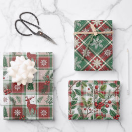 Hoja De Papel De Regalo Classic Vintage Christmas Plaid & Holly Pattern