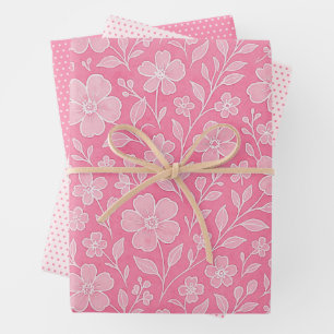 Hoja De Papel De Regalo Classy Deja El Patrón De Arte Floral En Rosa Calie
