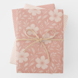 Hoja De Papel De Regalo Classy deja un patrón de arte floral en rosa Rubor