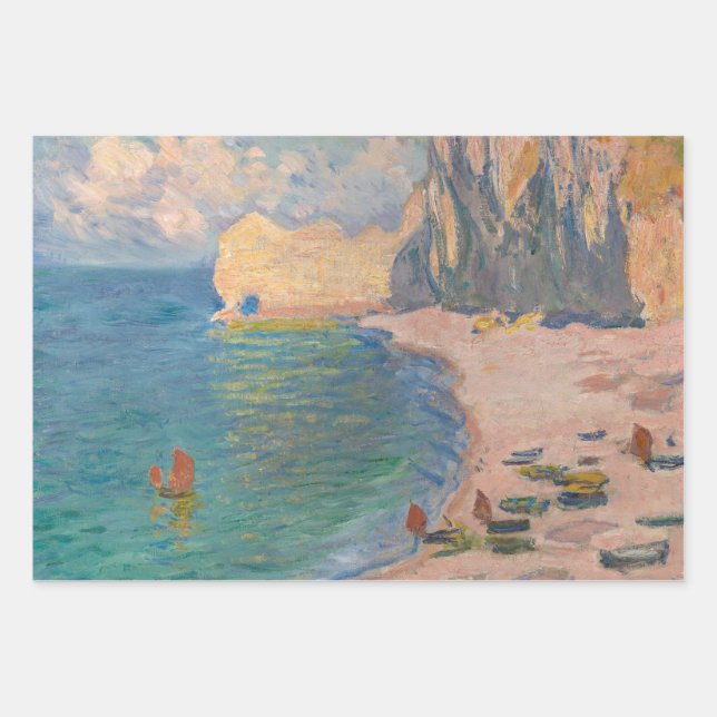 Hoja De Papel De Regalo Claude Monet - Etretat: playa y Falaise d'Amonet (Anverso)