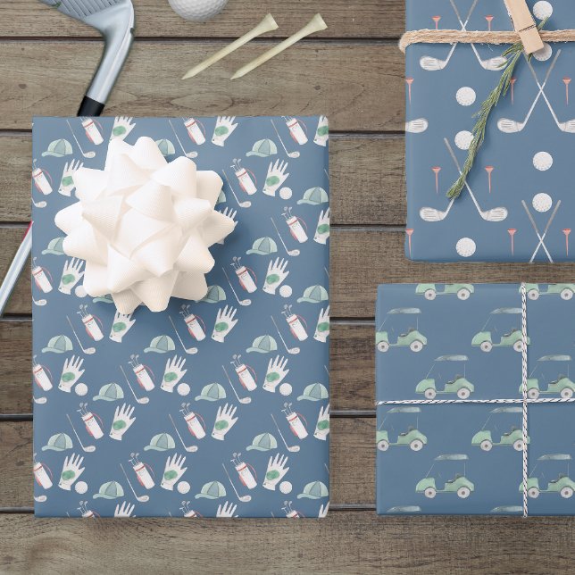 Hoja De Papel De Regalo Clubes de golf y golf en carrito (Golf lover wrapping paper set)
