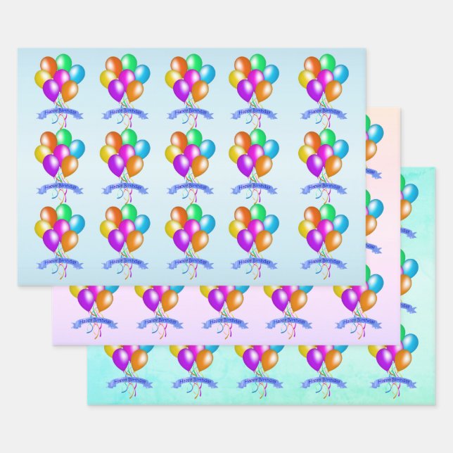 Hoja De Papel De Regalo Clusters de brillantes globos festivos feliz cumpl (Set)