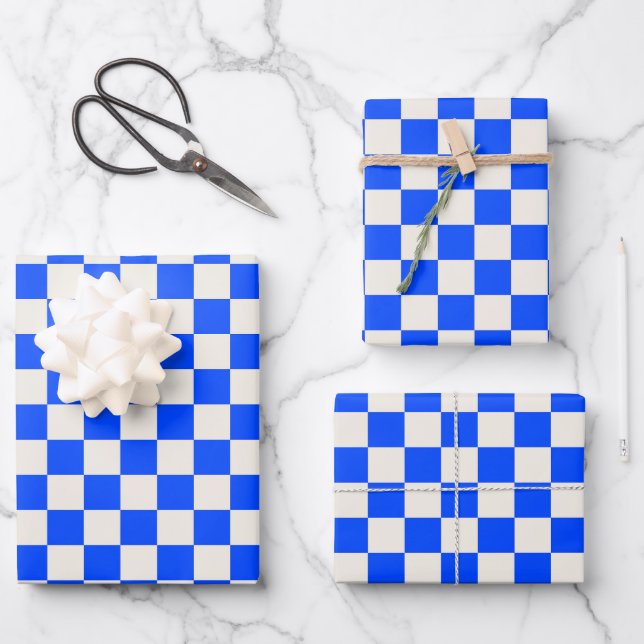Hoja De Papel De Regalo Cobalt and cream checkerboard pattern (Anverso)