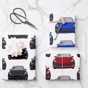 Hoja De Papel De Regalo Coche SUV eléctrico rojo, negro y azul