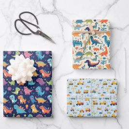 Hoja De Papel De Regalo Coches Y Dinosaurios