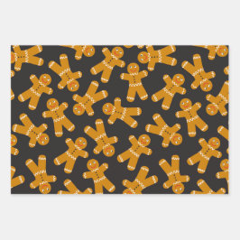 Hoja De Papel De Regalo Cocinas de pan de jengibre sobre negro