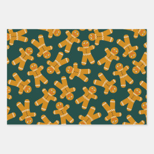 Hoja De Papel De Regalo Cocinas de pan de jengibre sobre verde