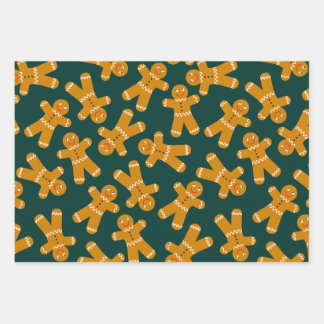 Hoja De Papel De Regalo Cocinas de pan de jengibre sobre verde