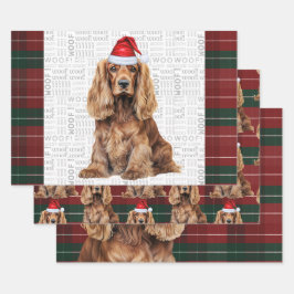 Hoja De Papel De Regalo Cocker Spaniel Perro Cuadro Escocés Rojo y Verde N