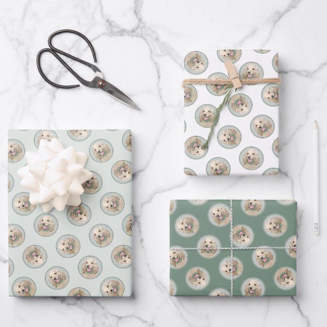 Hoja De Papel De Regalo Cocker Spaniel Pintura Buff Gold Original Dog Art (Anverso)