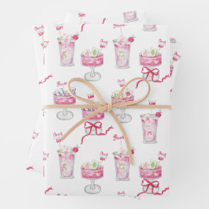 Hoja De Papel De Regalo Cócteles de mahjong rosa caliente acuarela