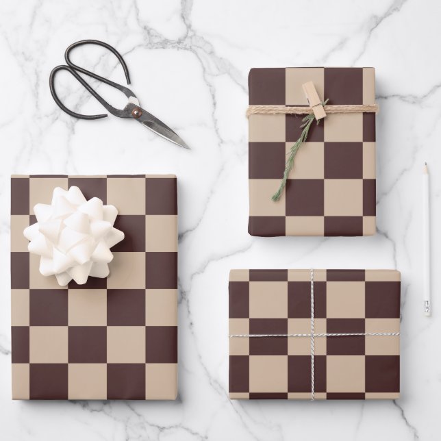 Hoja De Papel De Regalo Coffee Brown Checkerboard (Anverso)