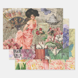 Hoja De Papel De Regalo Coffee Lady Victorian Mujer Rosa Clásica