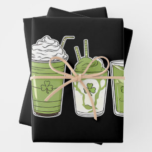 Hoja De Papel De Regalo Coffee Latte Green Cute Irish St Patrick's Day