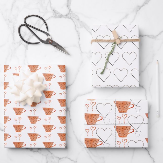 Hoja De Papel De Regalo Coffee Mugs In Love Boho Art (Anverso)