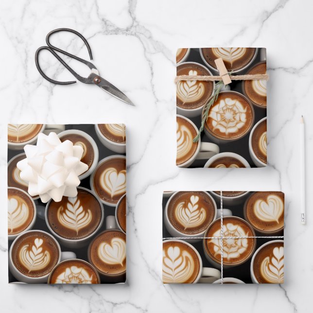 Hoja De Papel De Regalo Coffee Themed Wrapping Paper Flat Sheet Set of 3 (Anverso)