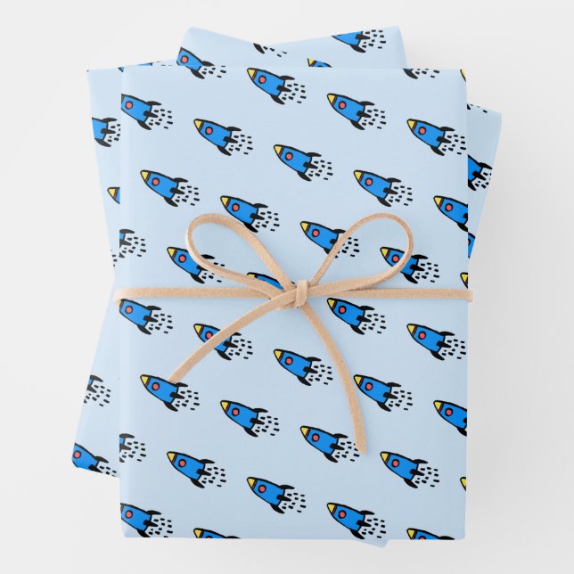 Hoja De Papel De Regalo Cohetes azul (In situ)