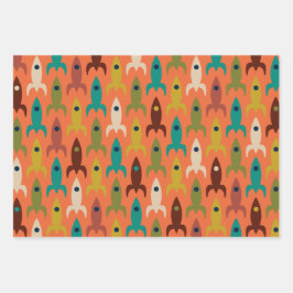 Hoja De Papel De Regalo Cohetes retro de la era atómica y estallidos de mi