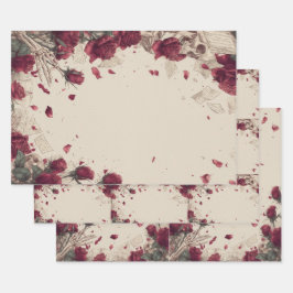 Hoja De Papel De Regalo Colaje de calavera de esqueleto vintage amor rosa