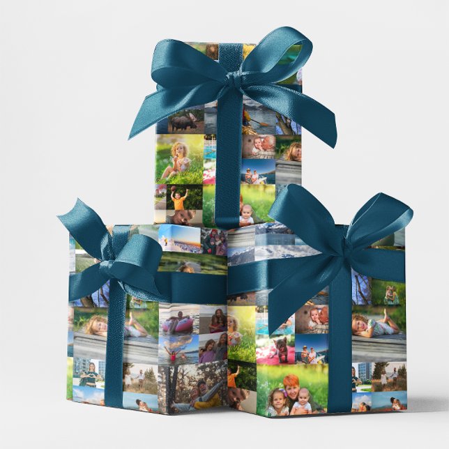 Hoja De Papel De Regalo Colaje de fotos de 40 imágenes (40 Image Photo Collage Wrapping Paper Sheets)