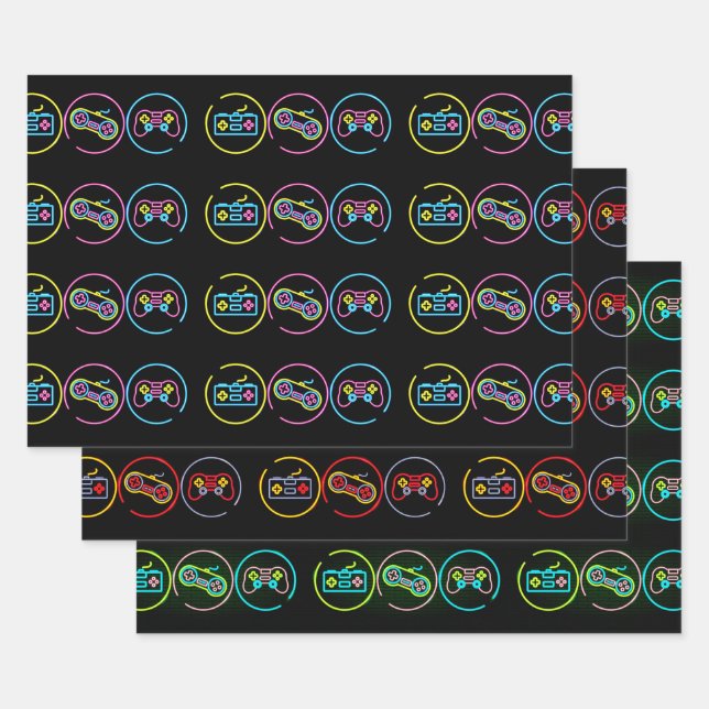 Hoja De Papel De Regalo Colección Black & Neon Gamer (Set)
