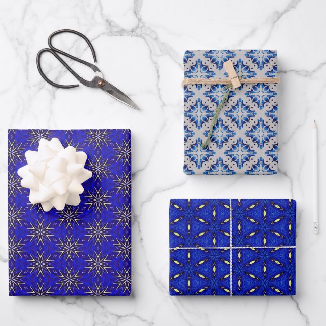 Hoja De Papel De Regalo Colección clásica de Navidades azules de zafiro (Anverso)