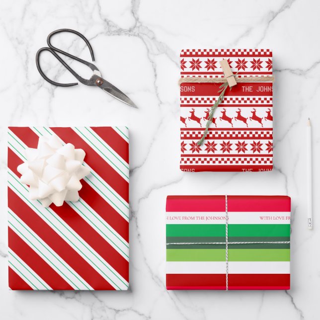 Hoja De Papel De Regalo Colección clásica de Navidades rojos, blancos y ve (Anverso)