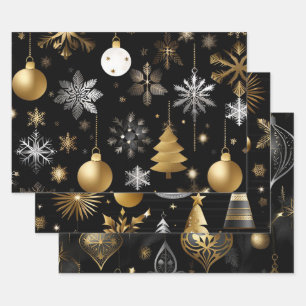 Hoja De Papel De Regalo Colección de adornos navideños de plata y oro