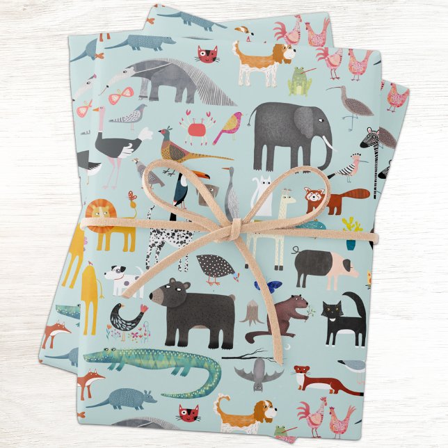Hoja De Papel De Regalo Colección de Animales (Animal menagerie fun gift wrap paper sheets)