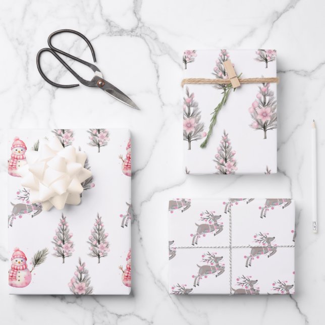 Hoja De Papel De Regalo Colección de Navidades rosados1 (Anverso)