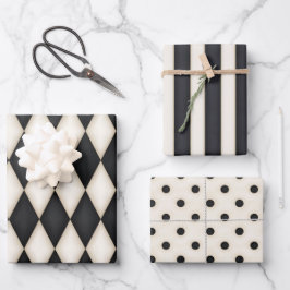 Hoja De Papel De Regalo Colección de patrones blancos negros y antiguos