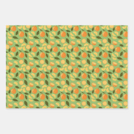 Hoja De Papel De Regalo Colección de patrones de cesta de frutas - Naranja