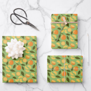 Hoja De Papel De Regalo Colección de patrones de cesta de frutas - Naranja
