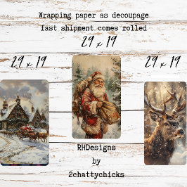 Hoja De Papel De Regalo Colección de Trineo de Reno de Santa Decoupage