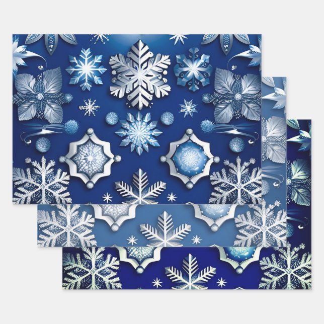 Hoja De Papel De Regalo Colección Motif Blue Snowflake (Set)