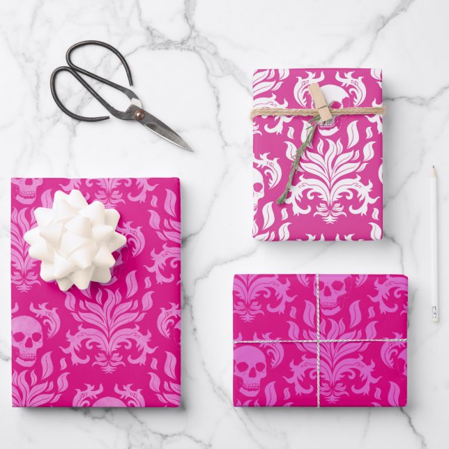 Hoja De Papel De Regalo Colección Skull Flame Damask (Anverso)