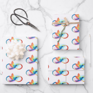 Hoja De Papel De Regalo Colibrí arcoiris con símbolo Infinity