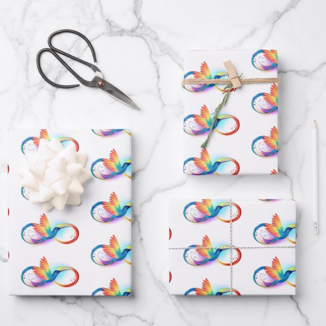 Hoja De Papel De Regalo Colibrí arcoiris con símbolo Infinity (Anverso)