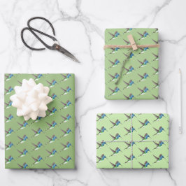 Hoja De Papel De Regalo Colibrí Jacobino levitando - transp. 3 tonos.
