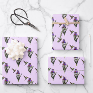 Hoja De Papel De Regalo Colibrí Y Flor Iris