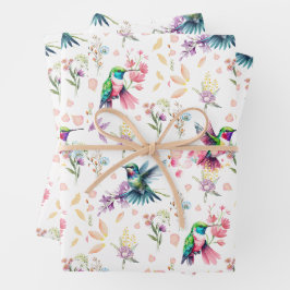 Hoja De Papel De Regalo Colibrí y Flor Silvestre a la Acuarela