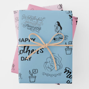 Hoja De Papel De Regalo Collage de arte Happy Mothers Day Line 2025